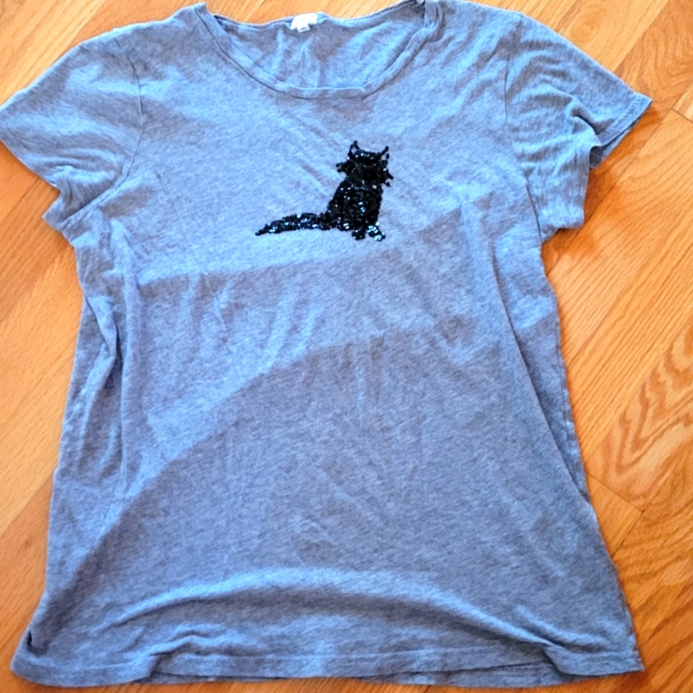 J. Crew SS Embellished Cat Tee Sz M